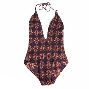 NEW Tori Paver Plunge Neck One Piece Bathing Suit L